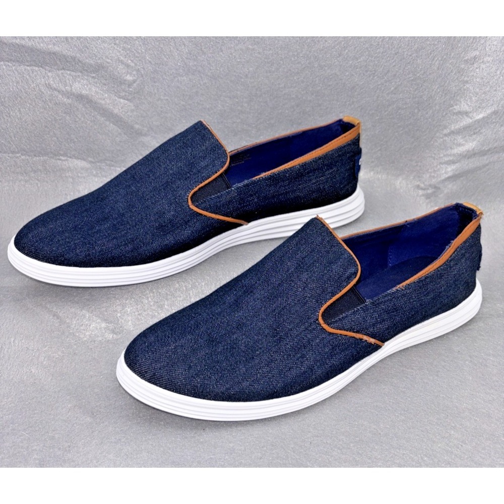 Cole Haan Ella Grand.OS Blue Denim Brown Trim Slip On Sneakers Women's 9.5B EUC‎
